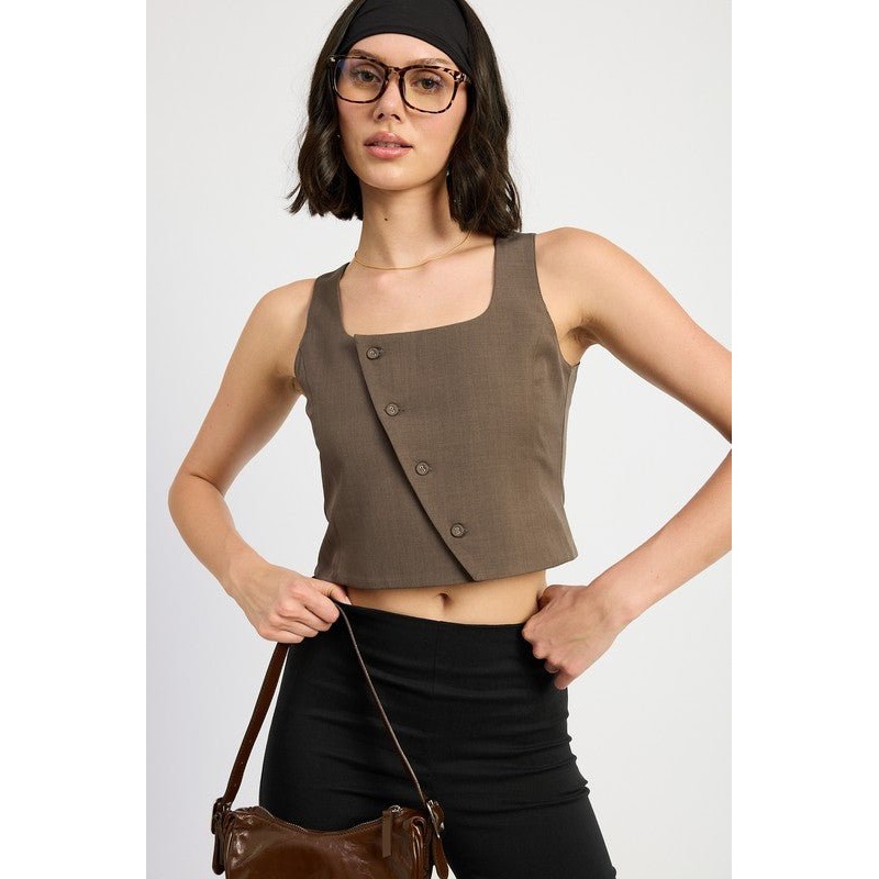 ASYMMETRICAL VEST TOP|BROWN|S|M|L