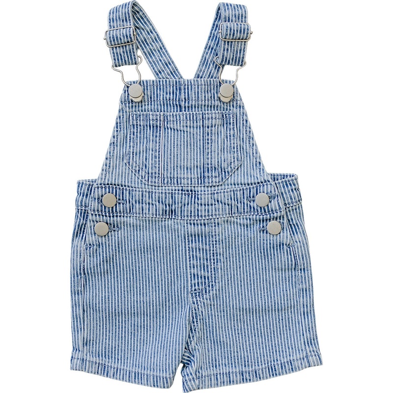 Blue Stripe Short Overalls|0-3|3-6|6-12|12-18|2T|3T
