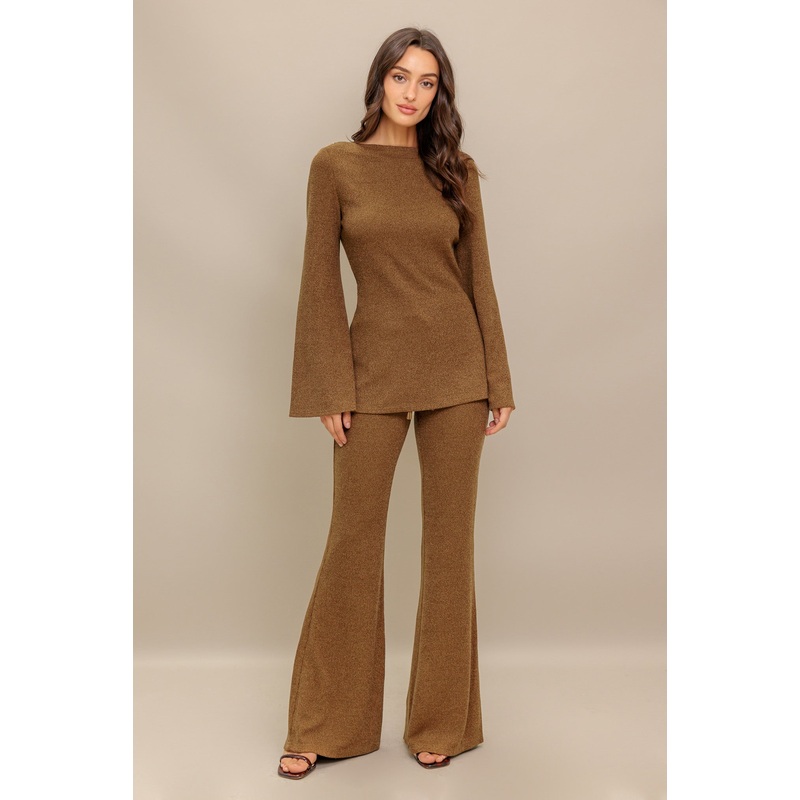 FLARE TOUCH SOLID KNIT PANTS|MOCHA|S|M|L
