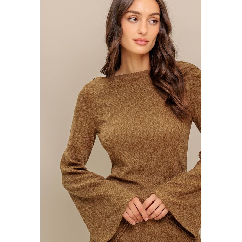 FLARE TOUCH SOLID TUNIC TOP|MOCHA|S|M|L