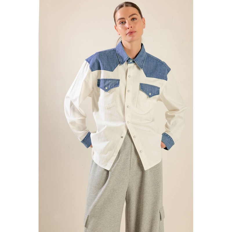 KEEP IT GOING WOVEN AND DENIM SHIRT