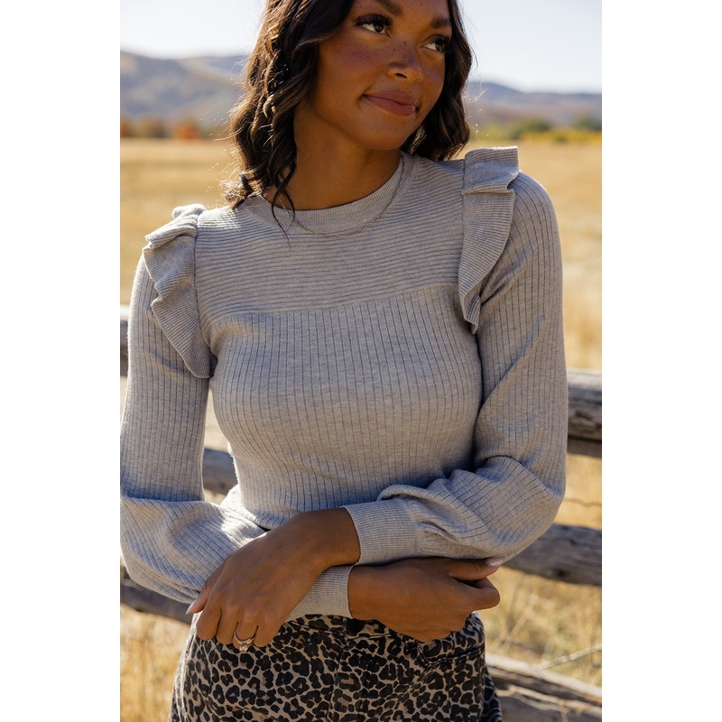 Meant to Be Ruffle Sweater|Gray|Black|S|M|L|XL