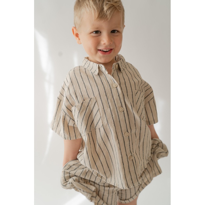 Navy & Tan Oversized Stripe Linen Set