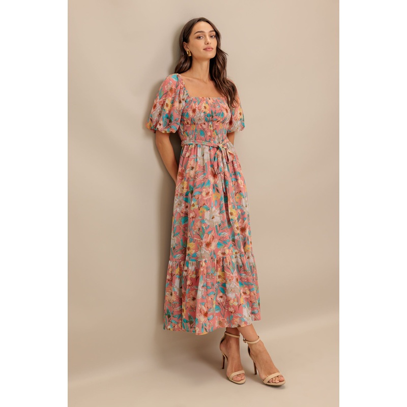 ROSY TWILIGHT WOVEN MIDI DRESS