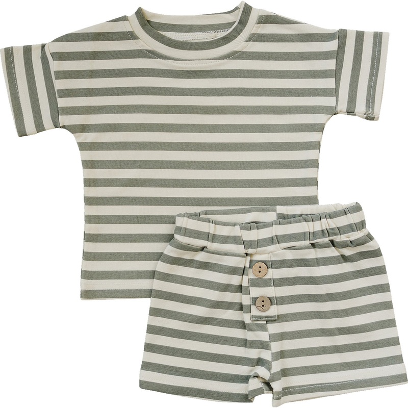 Sage Stripe Button Short Set|0-3|3-6|6-12|18|2T|3T|4T|5T|6Y