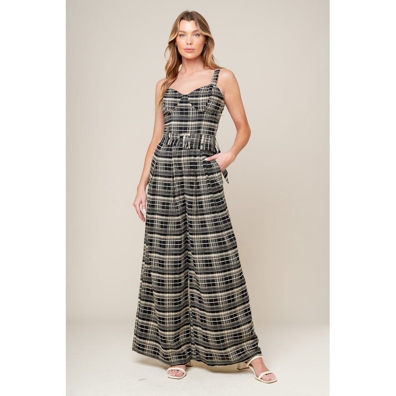 SAND DUNE WOVEN PLAID JUMPSUIT