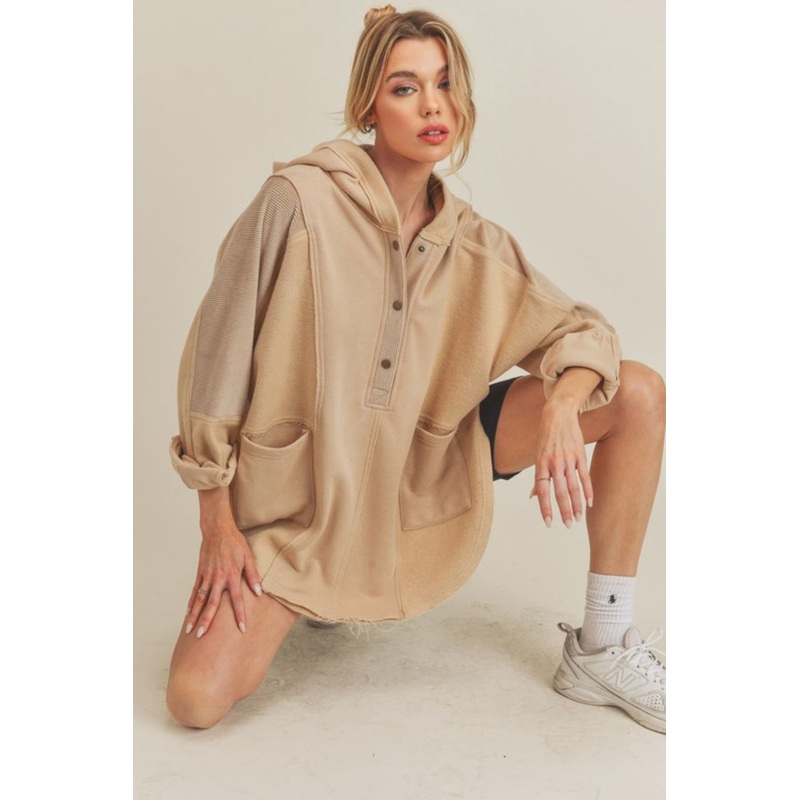 Slit Half Snap Oversize Hoodie