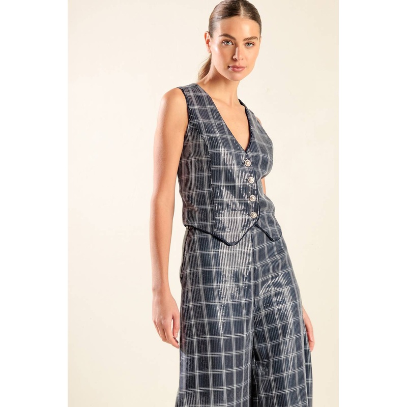 TRAVELING FAR NAVY SEQUIN VEST
