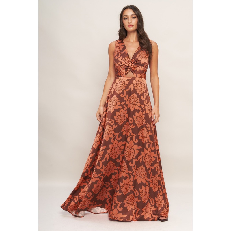 AURORA FLEUR WOVEN MAXI DRESS|BROWN|S|M|L