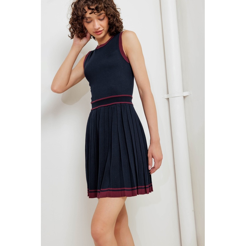 BERRY STRIPE SWEATER MINI DRESS