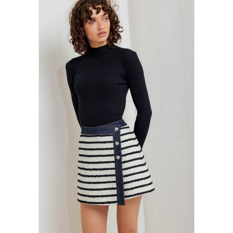 BONJOUR STRIPE WOVEN SKORT|WHITE/BLACK/DENIM|S|M|L