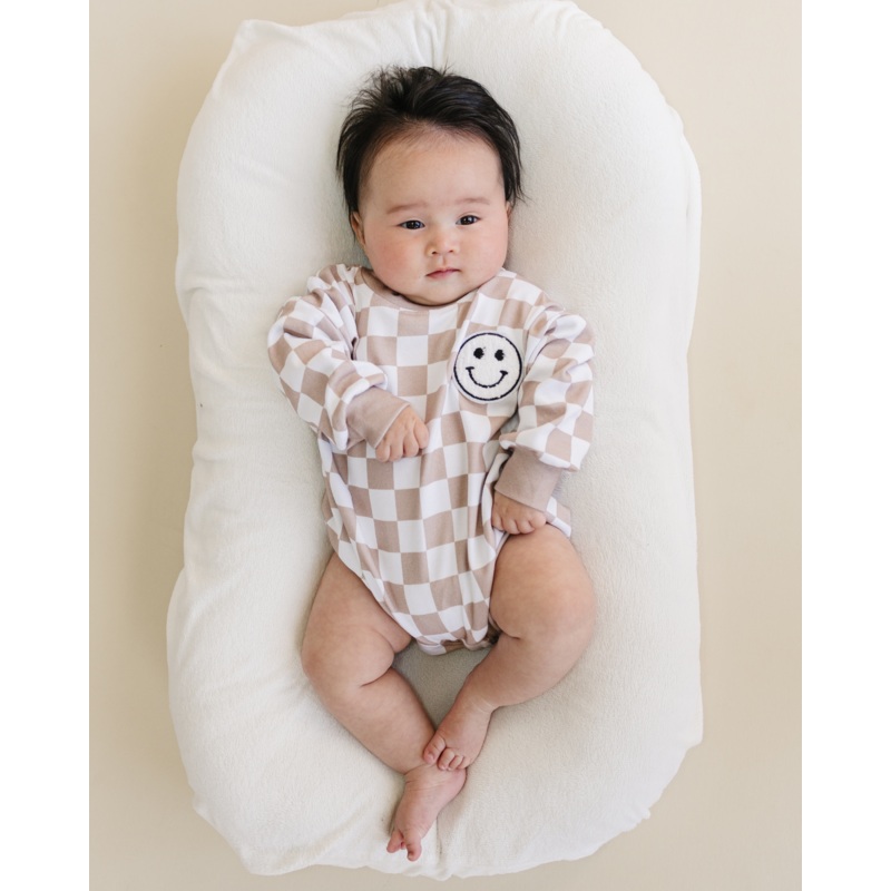 Bubble Romper | Checkered Smiley Latte