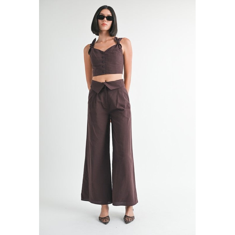 FOLD OVER PANTS WITH WIDE LEG|CHOCOLATE|OFF WHITE|S|M|L