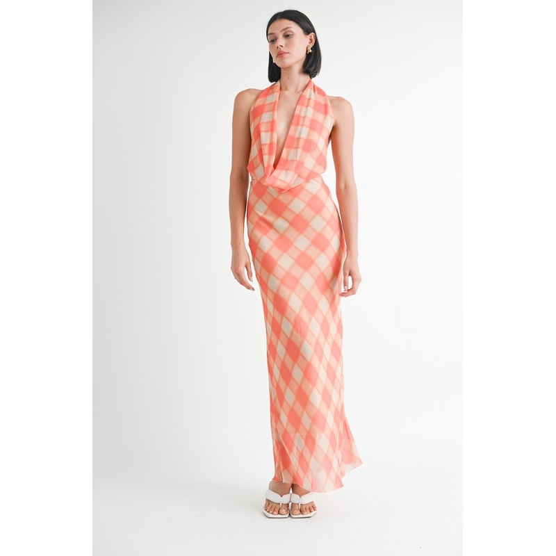 HALTER MAXI SATIN DRESS WITH OPEN BACK