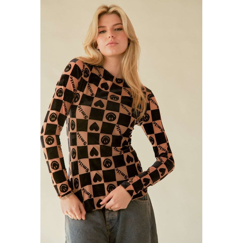Heart and Check Top|Black|S|M|L