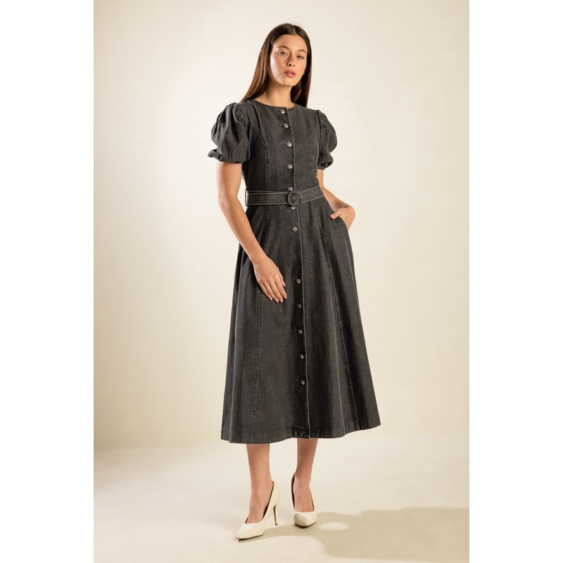 IN MY MIND DENIM MIDI DRESS|BLACK DENIM|S|M|L