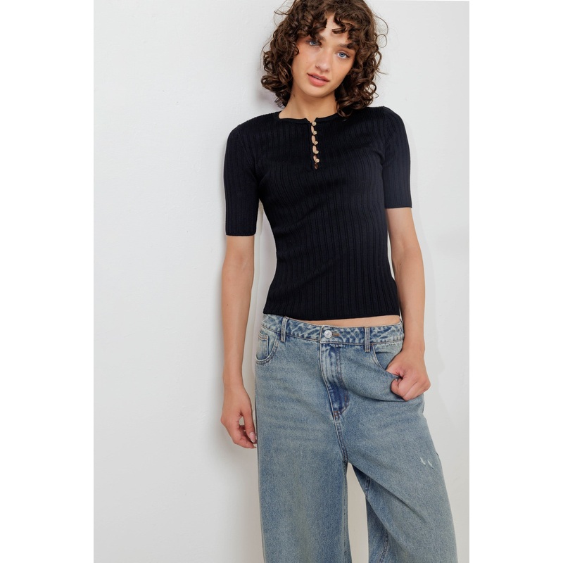 MODERN CURL SWEATER KNIT TOP|BLACK|S|M|L