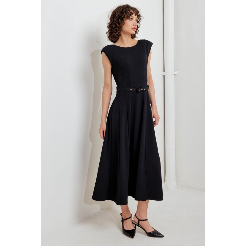 MODERN MONA WOVEN MIDI DRESS|BLACK|S|M|L