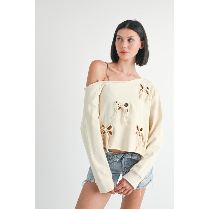 ONE SHOULDER FRENCH TERRY TOP WITH CUTOUT DETAIL