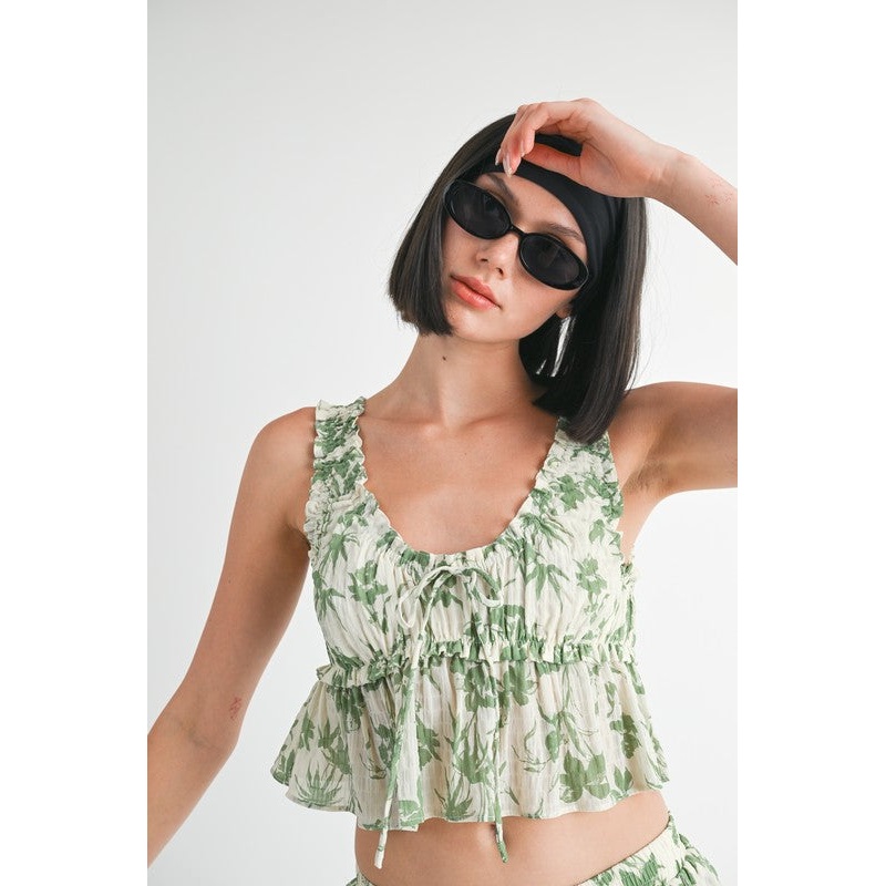 ROUND NECK BABYDOLL TOP|GREEN FLORAL|S|M|L