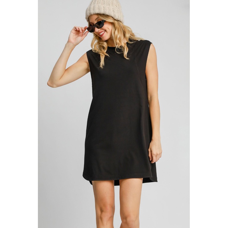 Round Neck Sleeveless High-Low Curved Hemline Mini Dress
