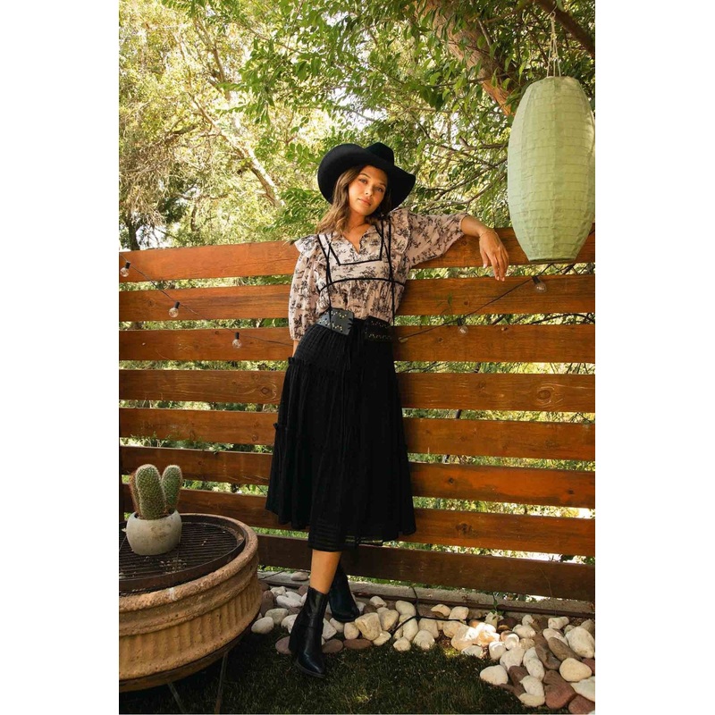 Ruffled Tie Neck Puff Sleeve Babydoll Blouse