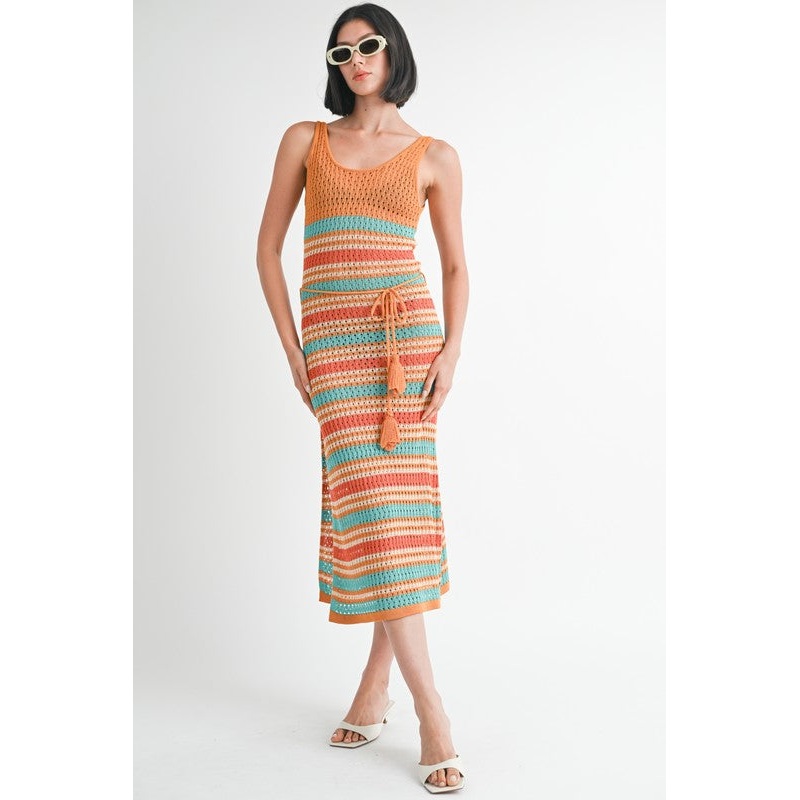 SCOOP NECK CROCHET MAXI DRESS|ORANGE MULTI|S|M|L