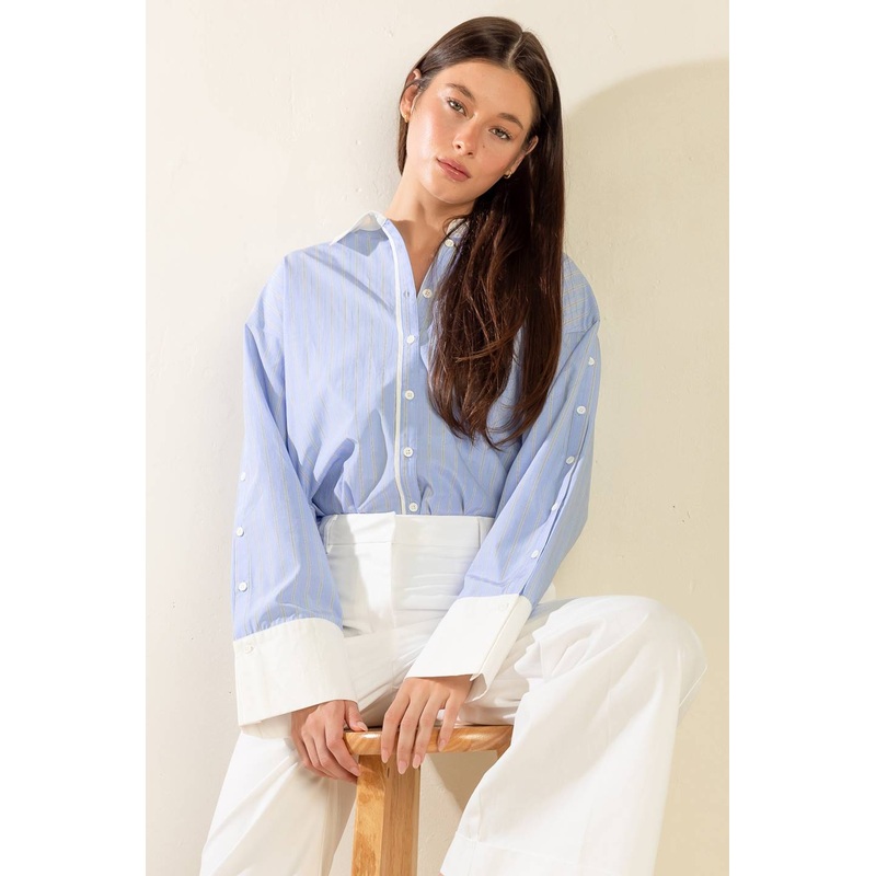 SO MANY MEMORIES WOVEN TOP|BLUE/WHITE|S|M|L