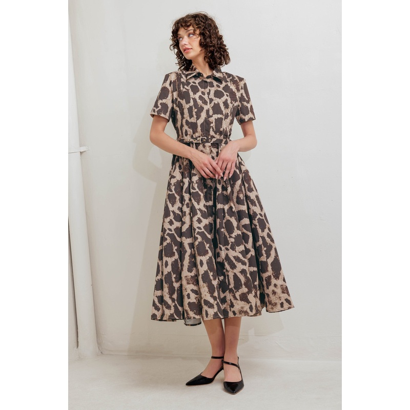 TAME GIRAFFE WOVEN MIDI DRESS|BROWN MULTI|S|M|L