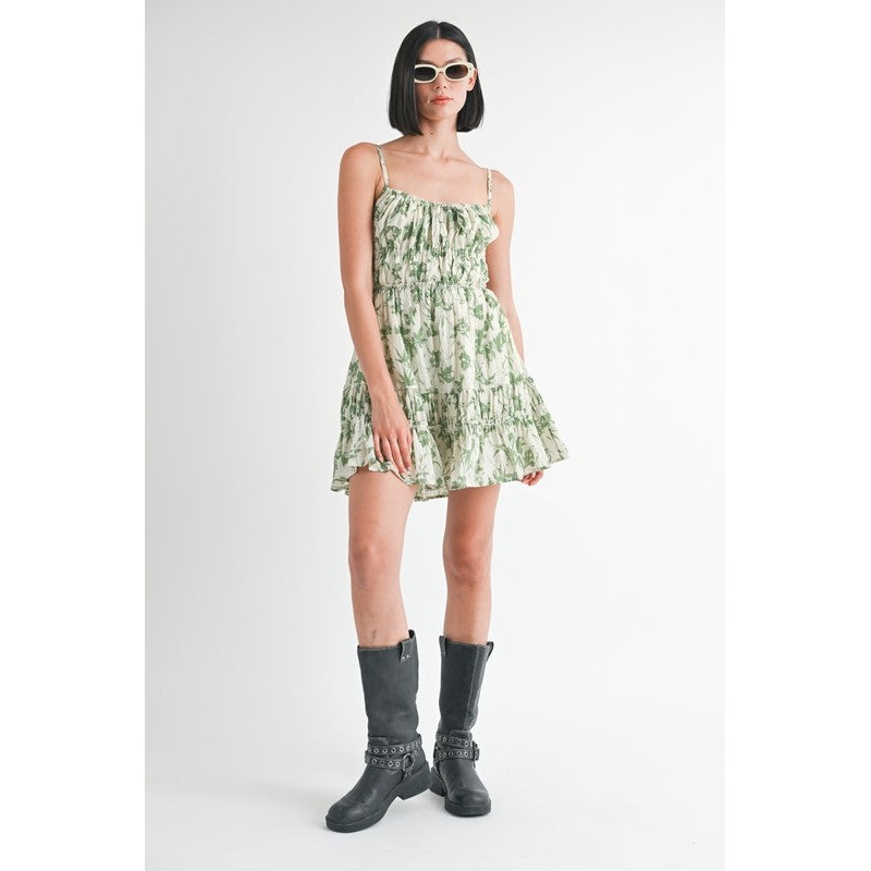 TIERED MINI FLORAL DRESS WITH BACK TIE