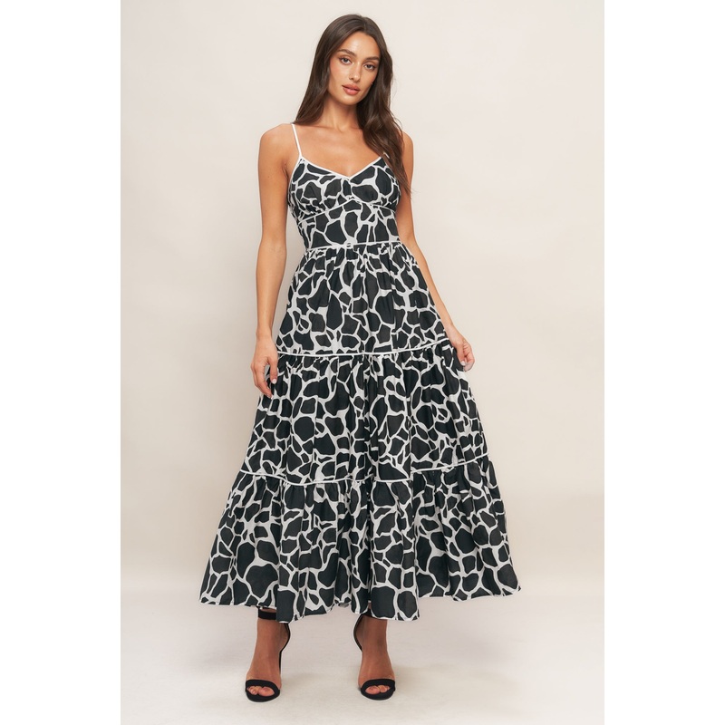 URBAN WILD WOVEN MIDI DRESS|IVORY BLACK|S|M|L