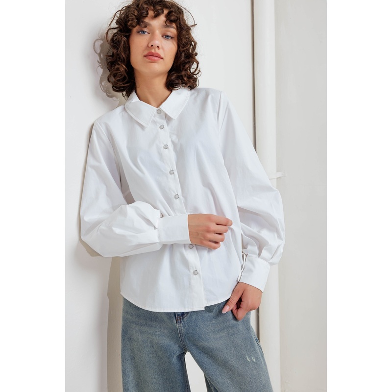 WHITE NOISE SOLID WOVEN TOP|WHITE|S|M|L