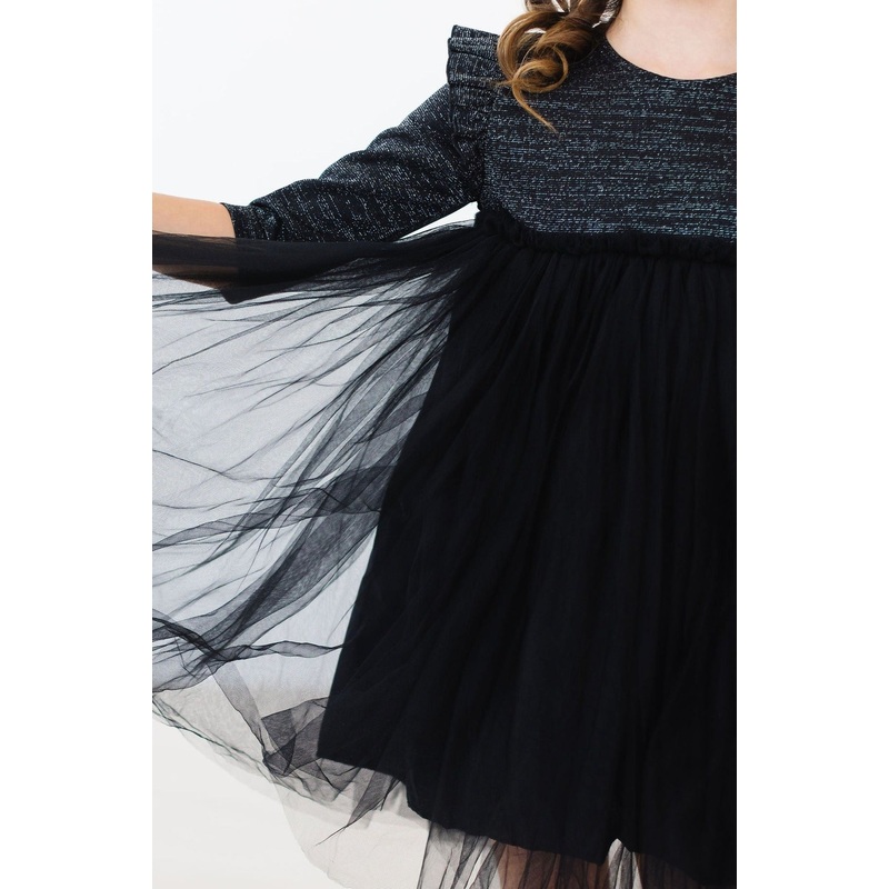 Black Shimmer 3/4 Sleeve Tutu Dress