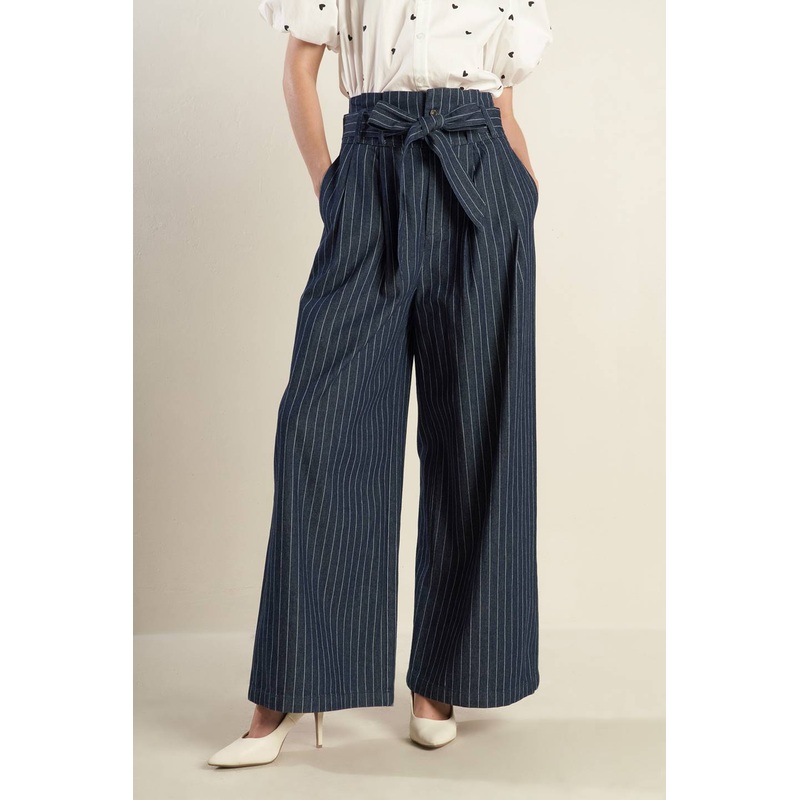 COMMON GROUNT WOVEN PANTS|INDIGO DENIM/WHITE|S|M|L