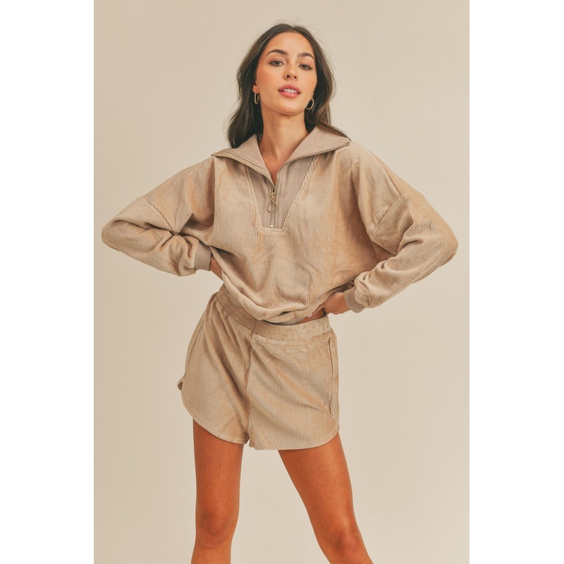 Corduroy Half Zip Top and Shorts Set