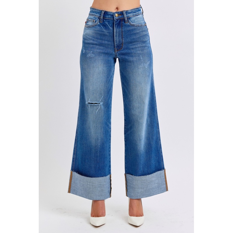 Distressed High Waist Wide Leg Jeans