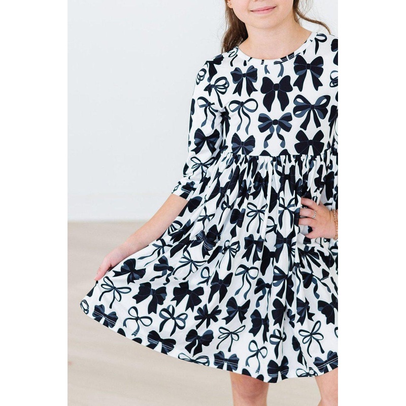 Perfectly Tied 3/4 Sleeve Pocket Twirl Dress