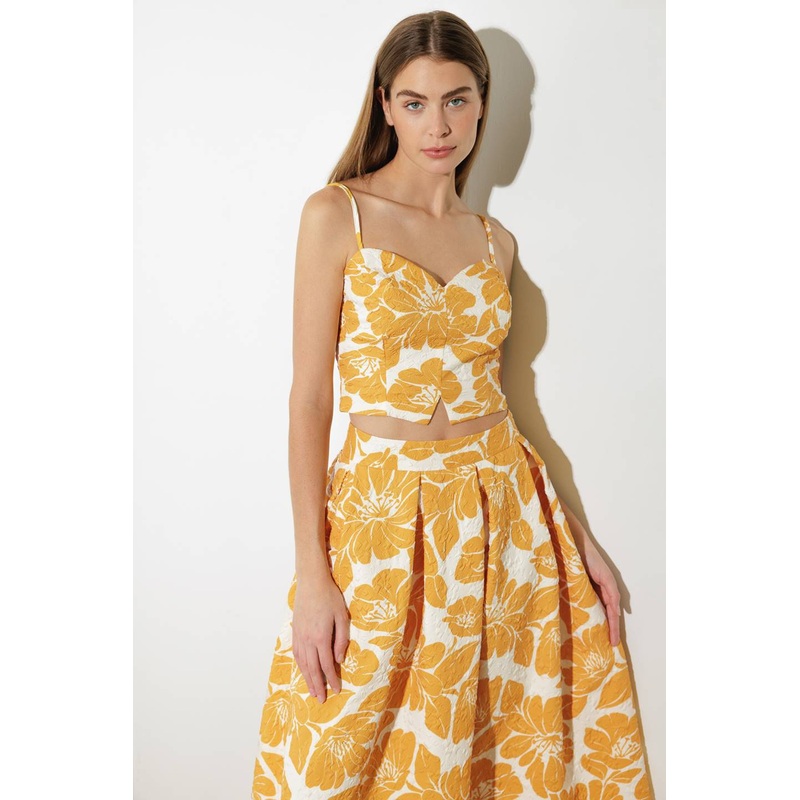 PLAIN OPTIMISM WOVEN CROP TOP|MUSTARD|S|M|L
