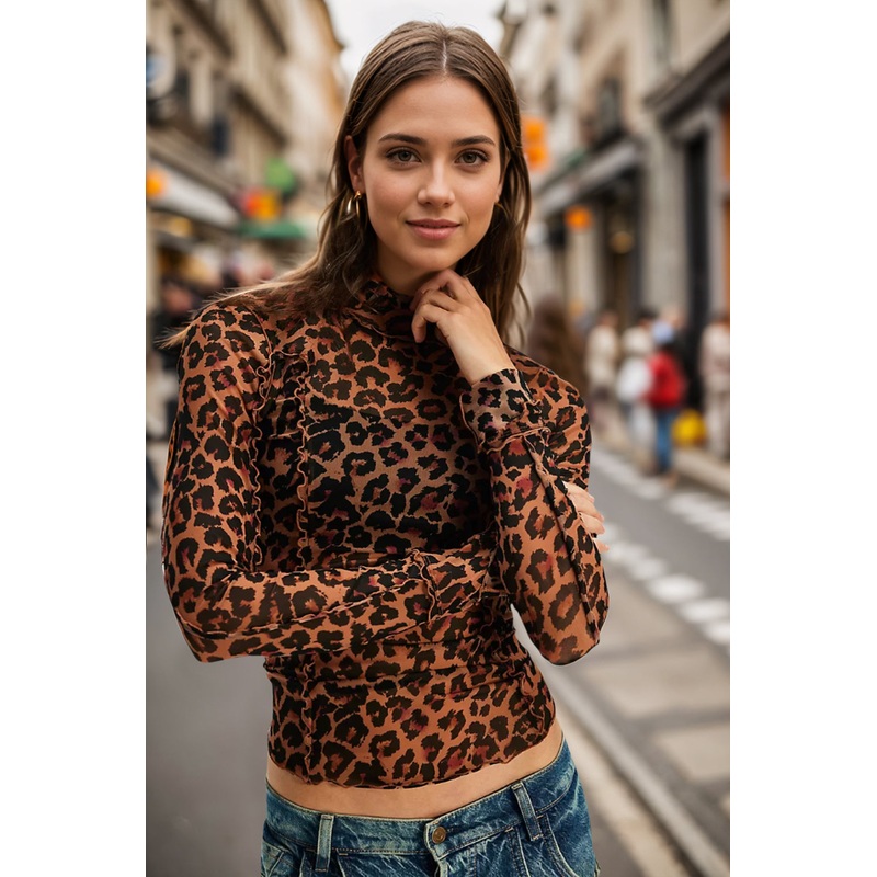 Printed Mock Neck Long Sleeve Top