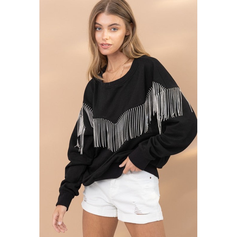 Rhinestone Fringe Pullover Top