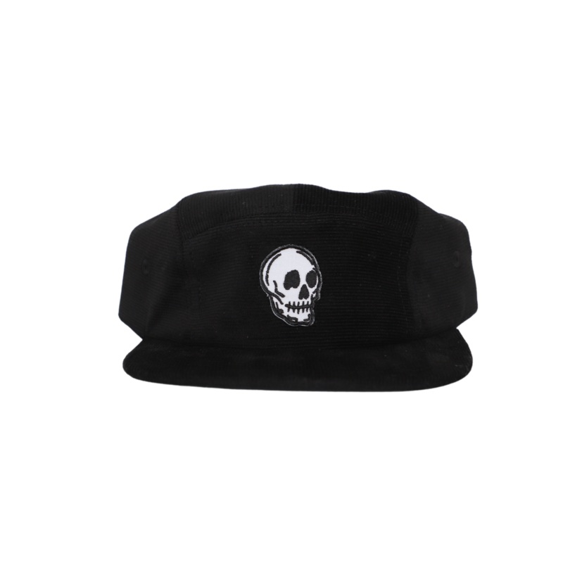 Skull Five-Panel Hat in Black Corduroy
