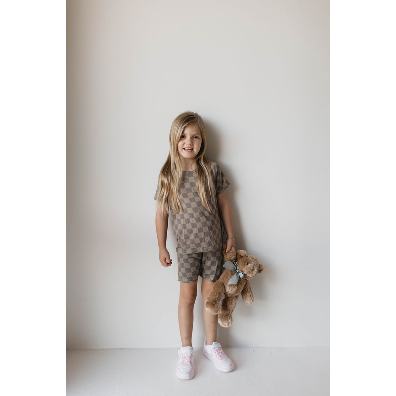 Bamboo Short Set | Faded Brown Checkerboard