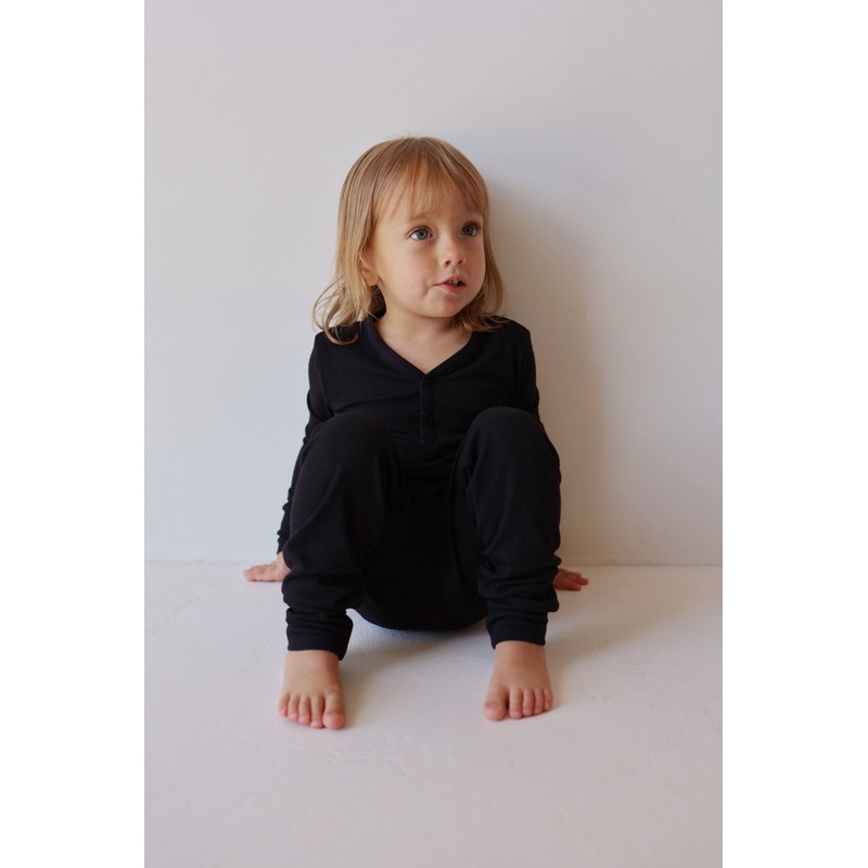 Bamboo Two Piece Pajamas | Black Ribbed