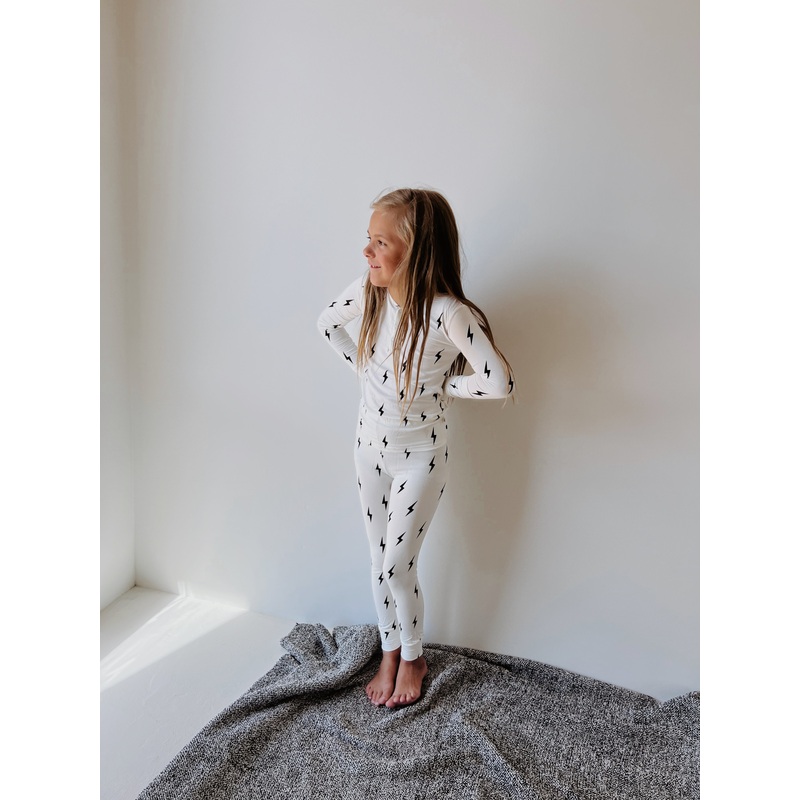 Bamboo Two Piece Pajamas | Black & White Lightning Bolt