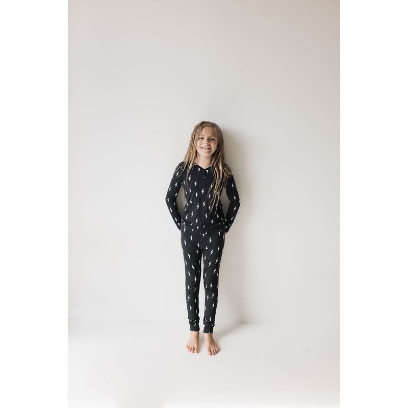 Bamboo Two Piece Pajamas | Midnight Lightning Bolt