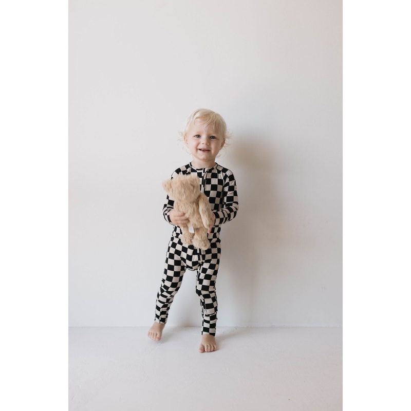 Bamboo Zip Pajamas | Black Checkerboard