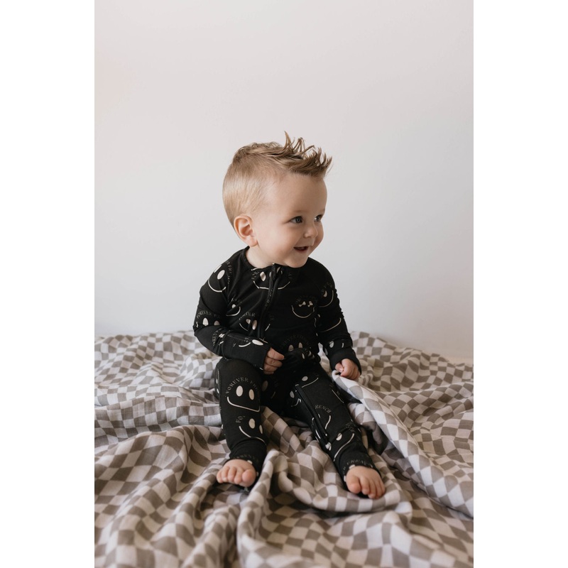 Bamboo Zip Pajamas | Charcoal & White ff Smile