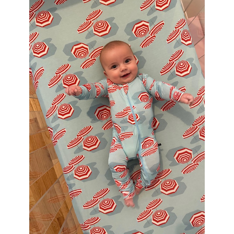Crib Sheet in Beach Club Coral Surf Blue