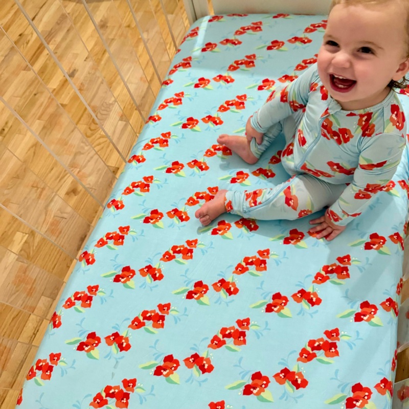 Crib Sheet in Floral Blue Sky|Crib Sheet