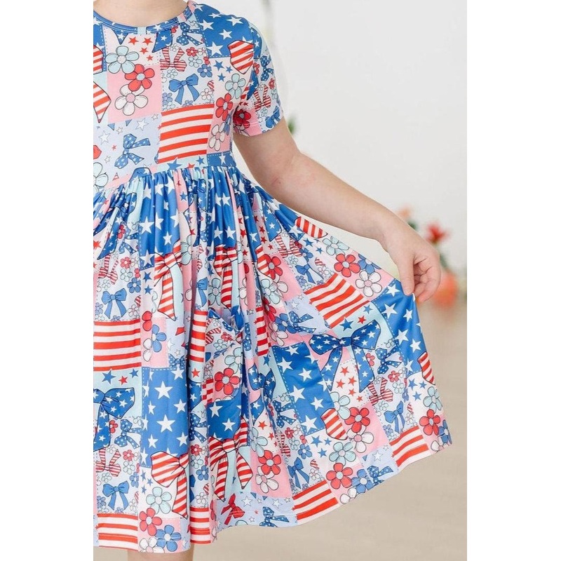 Patriotic Patchwork S/S Pocket Twirl Dress